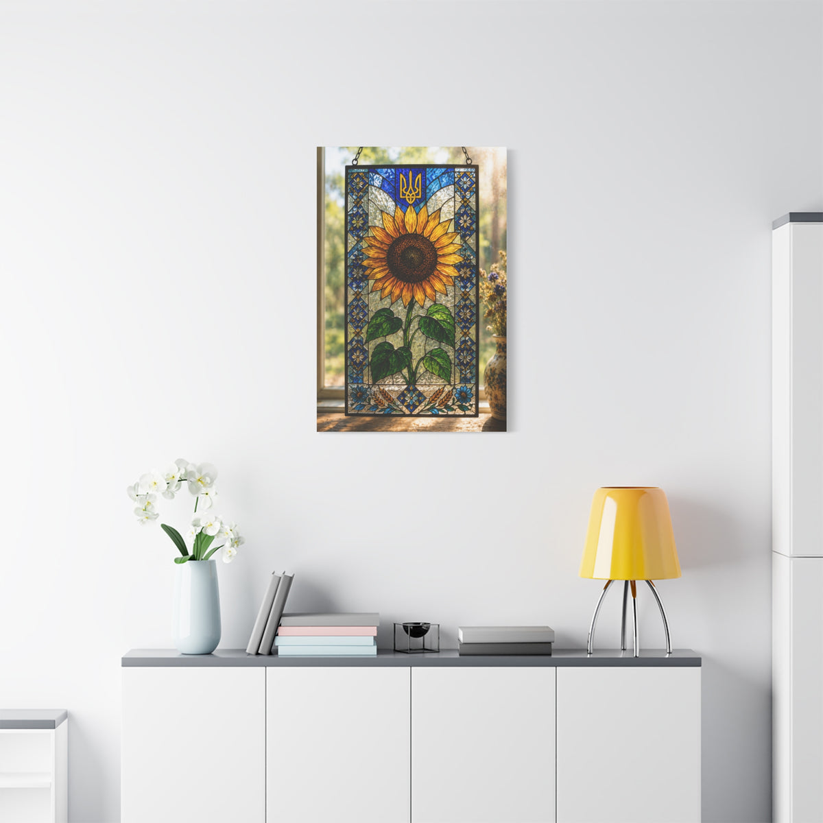 Ornate Stained Glass Sunflower Panel Wall Art & Canvas Print