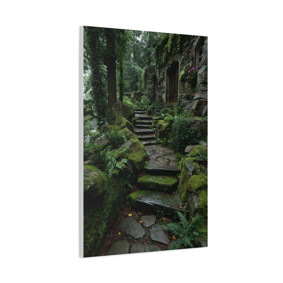 Green Moss-Covered Garden Staircase Wall Art & Canvas Print