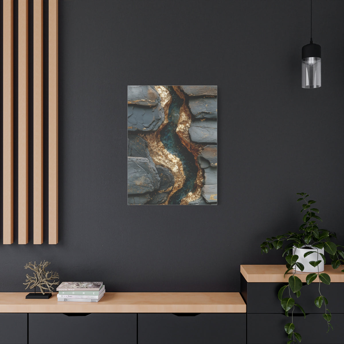Black and Gold Abstract River Texture Wall Art & Canvas Print