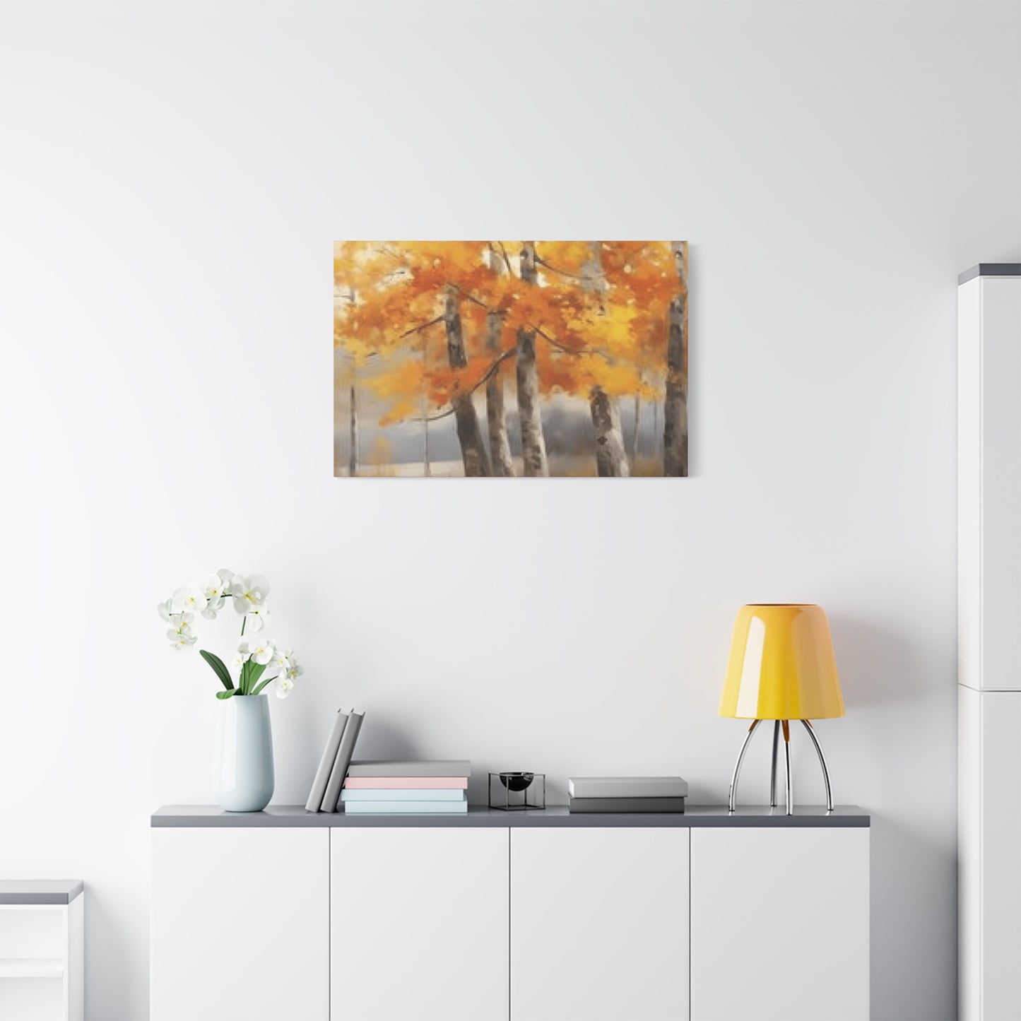 Orange Birch Trees Painting Wall Art & Canvas Prints