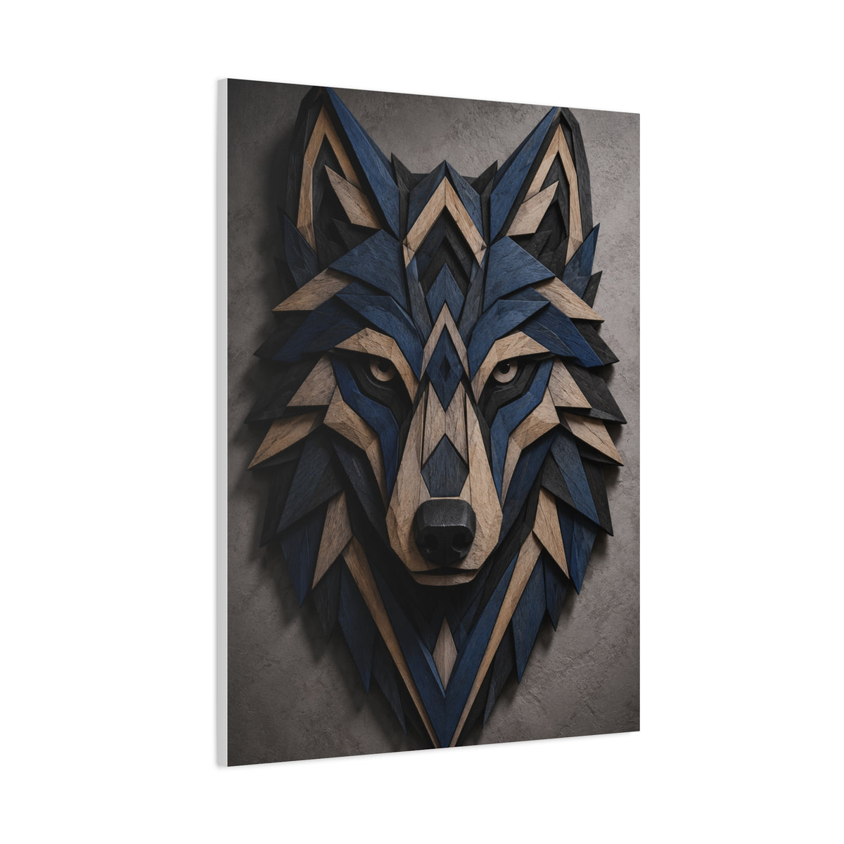 Layered Blue Geometric Wolf Head Sculpture Wall Art & Canvas Print
