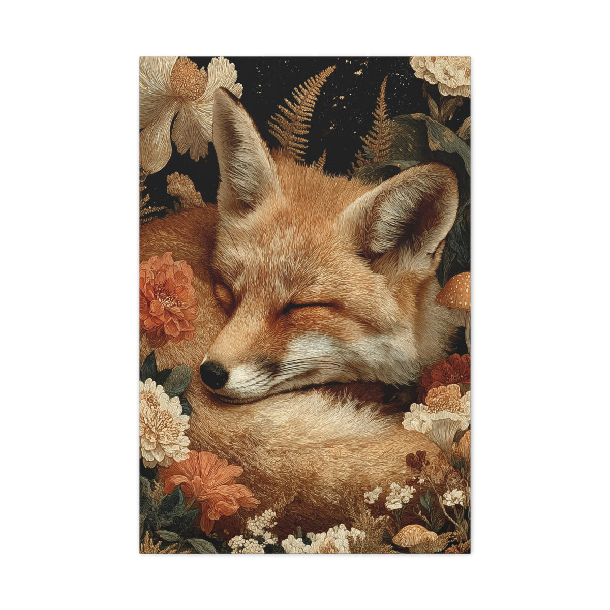 Sleeping Fox Floral Woodland Wall Art & Canvas Print