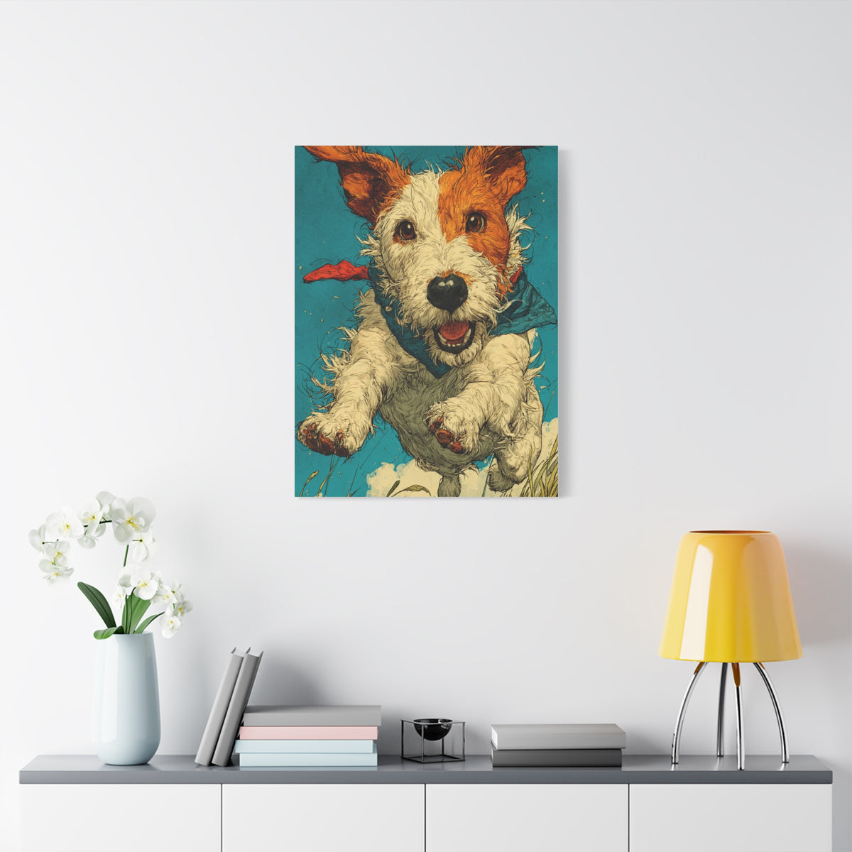 Jack Russell Terrier Mid-Leap Illustration Wall Art & Canvas Print