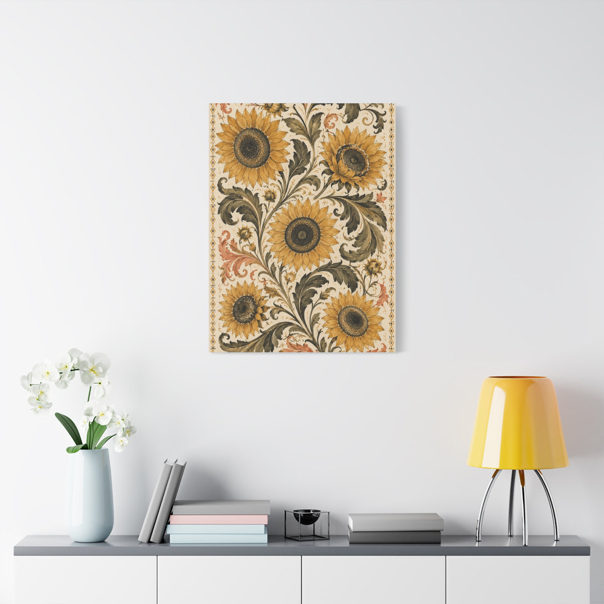 Vintage Botanical Sunflower Pattern Wall Art & Canvas Print