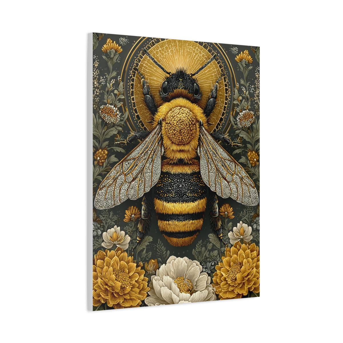 Honey Bee Botanical Folk Mandala Wall Art & Canvas Print
