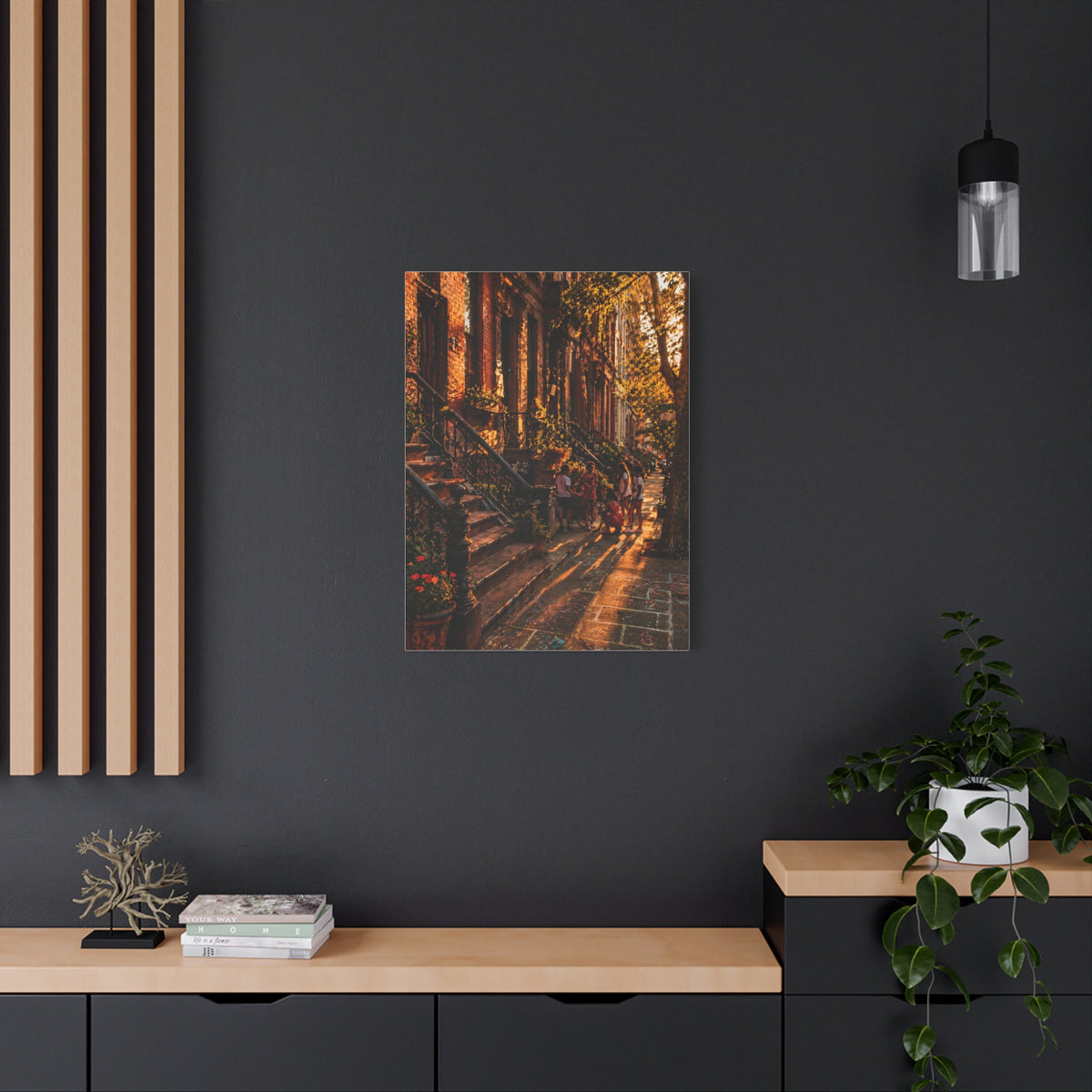 Harlem Brownstone Golden Hour Scene Wall Art & Canvas Print