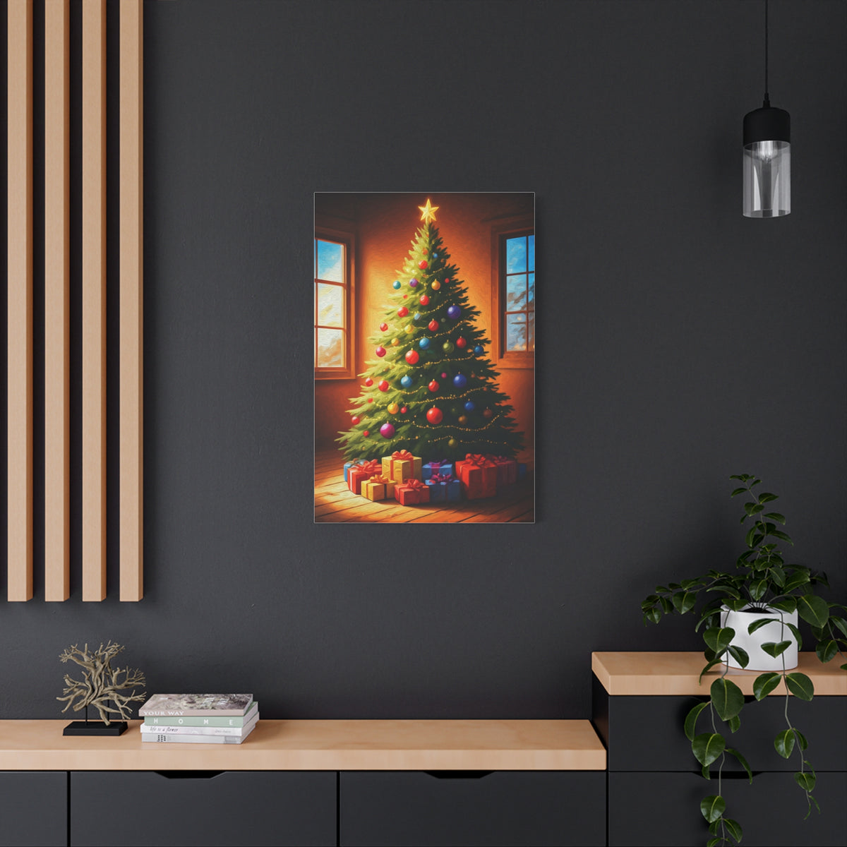 Hand Painted Christmas Tree With Colorful Ornaments Wall Art & Canvas Print