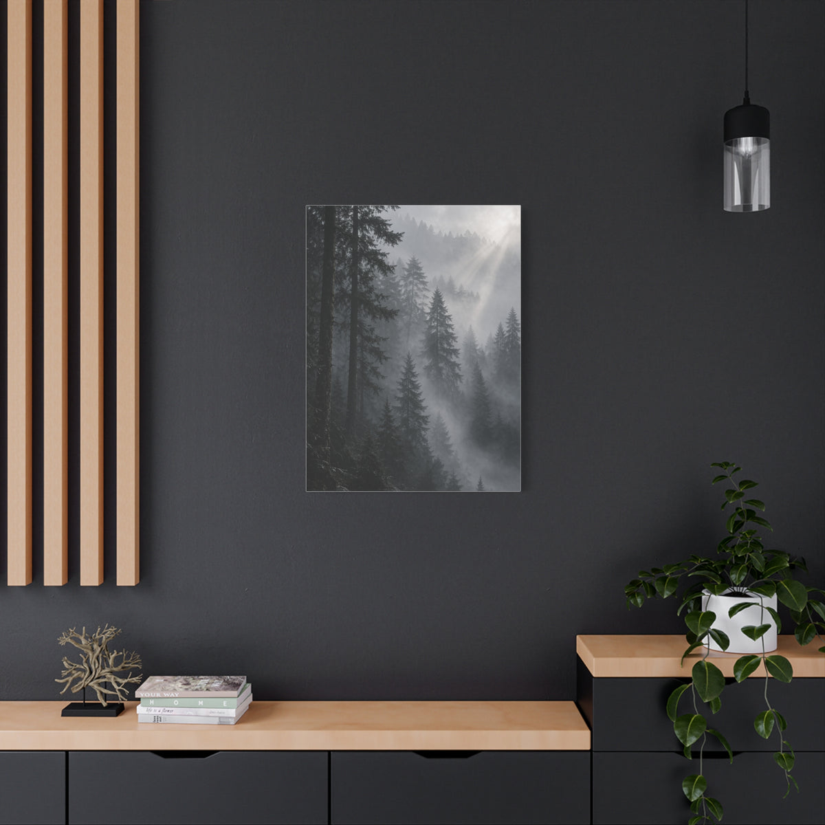 Misty Pine Forest Light Wall Art & Canvas Print