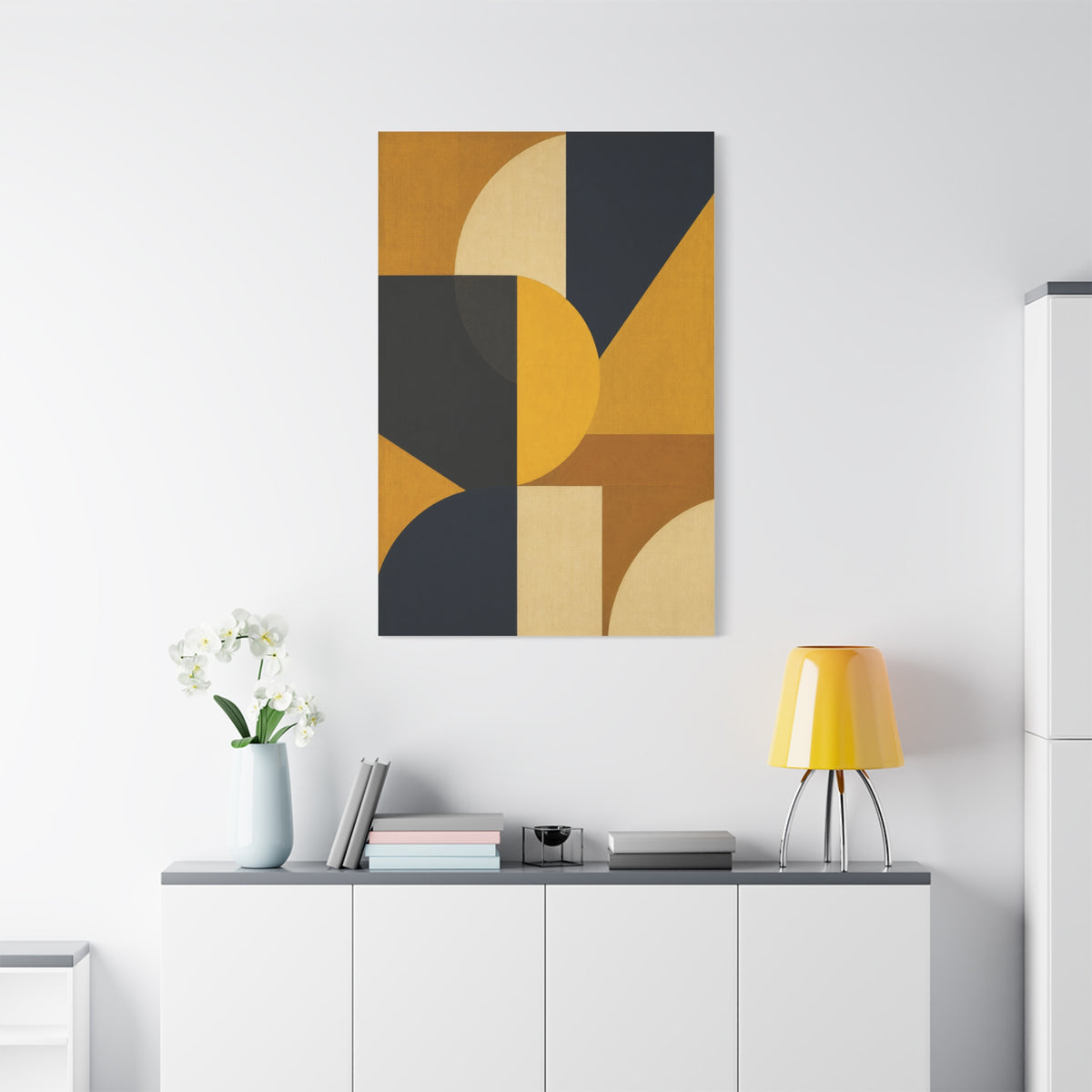 Mid-Century Geometric Mustard Composition Wall Art & Canvas Print