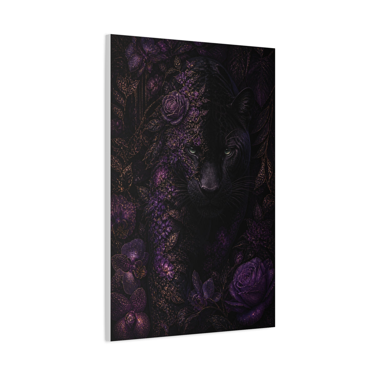 Black Panther Floral Jungle Portrait Wall Art & Canvas Print