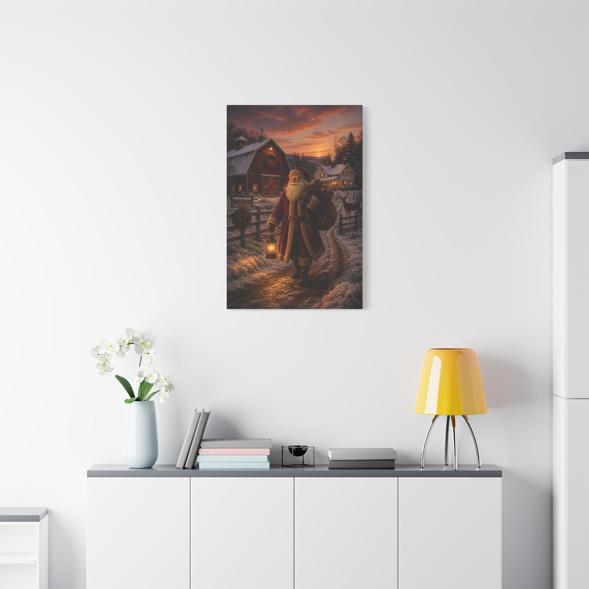Rustic Farmhouse Santa at Dusk Wall Art & Canvas Print