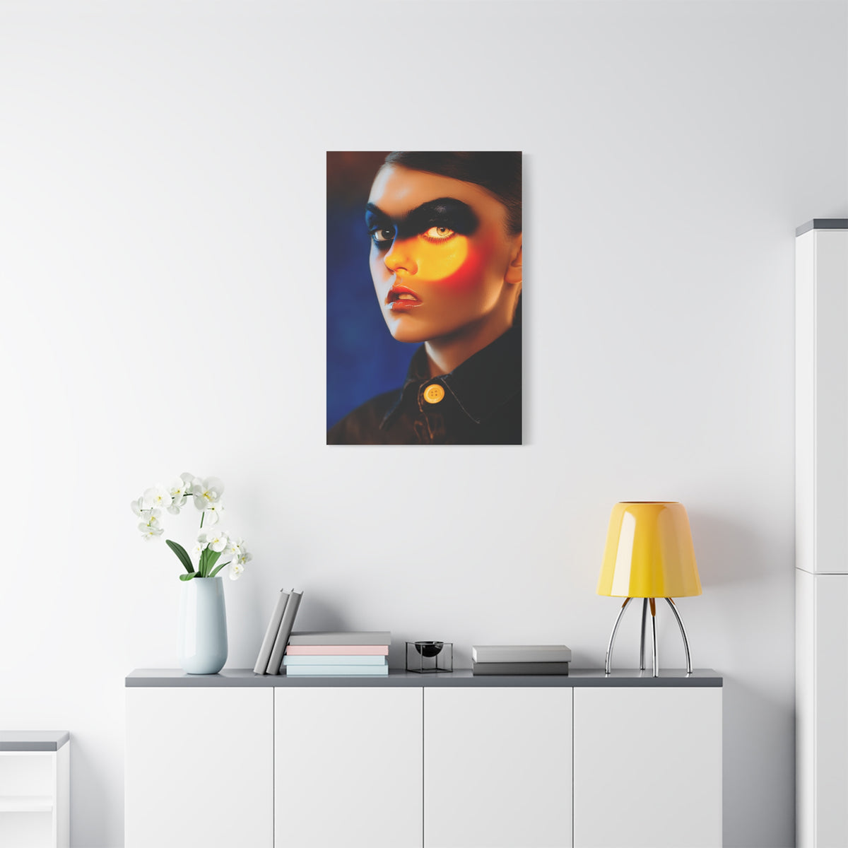 High Fashion Editorial Neon Shadow Portrait Wall Art & Canvas Print