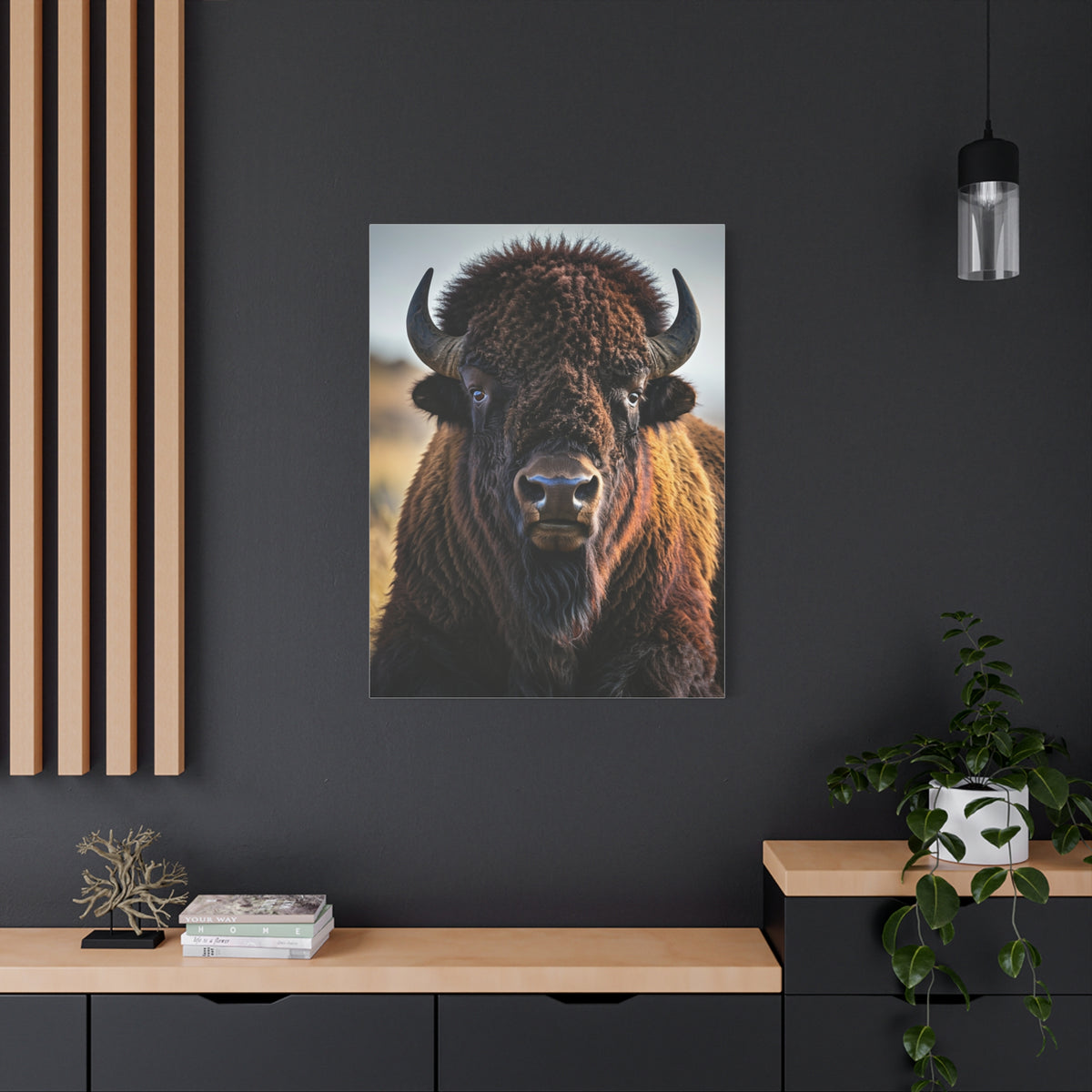 Symmetrical American Bison Portrait with Overcast Lighting Wall Art & Canvas Print