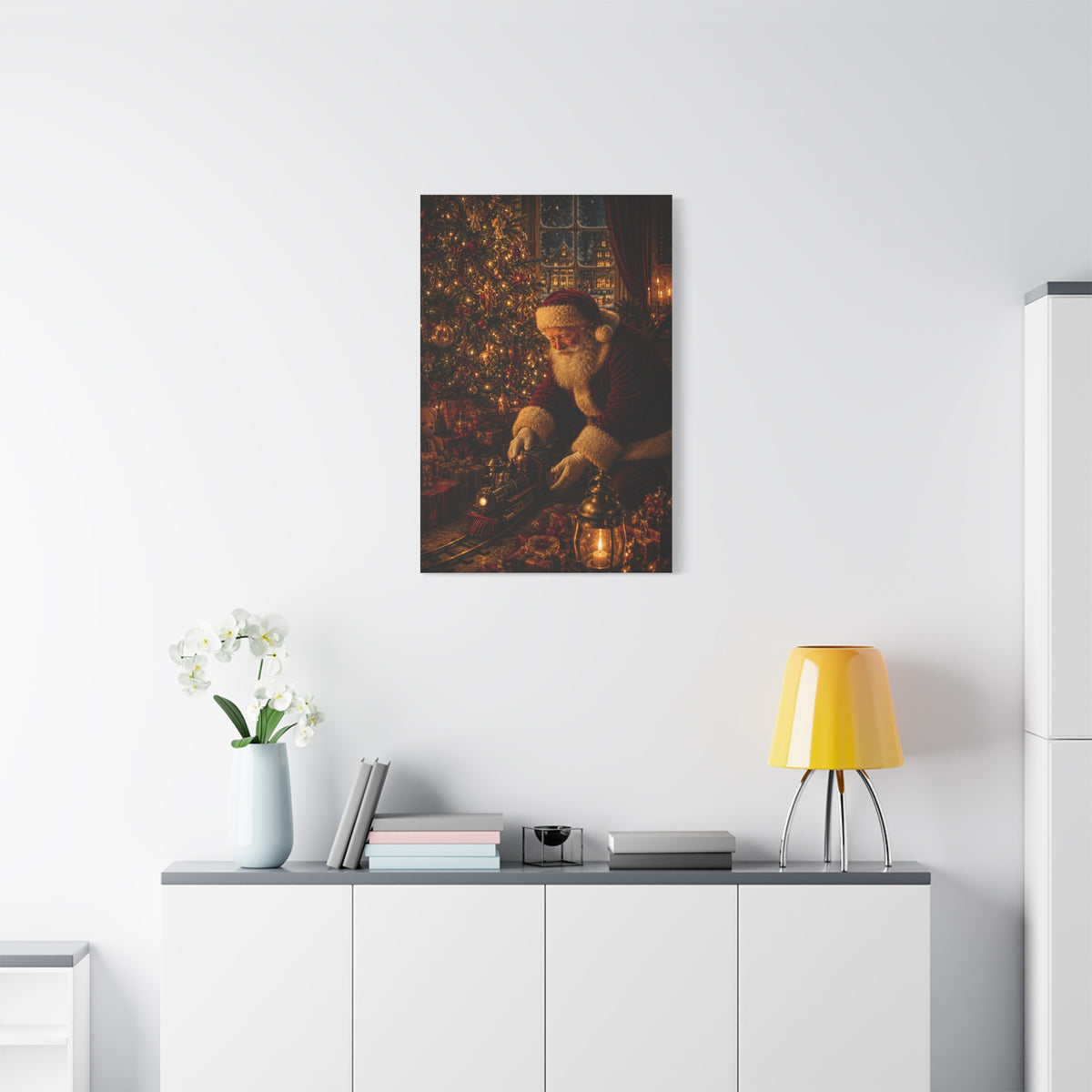 Santa and the Vintage Toy Train Wall Art & Canvas Print