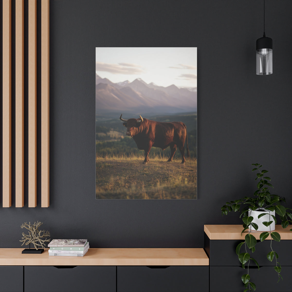 Mountain Ridge Bull Landscape Wall Art & Canvas Print