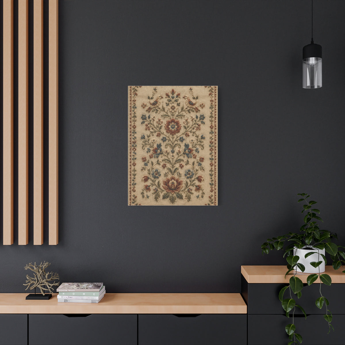 Antique Floral Embroidery Garden Panel Wall Art & Canvas Print