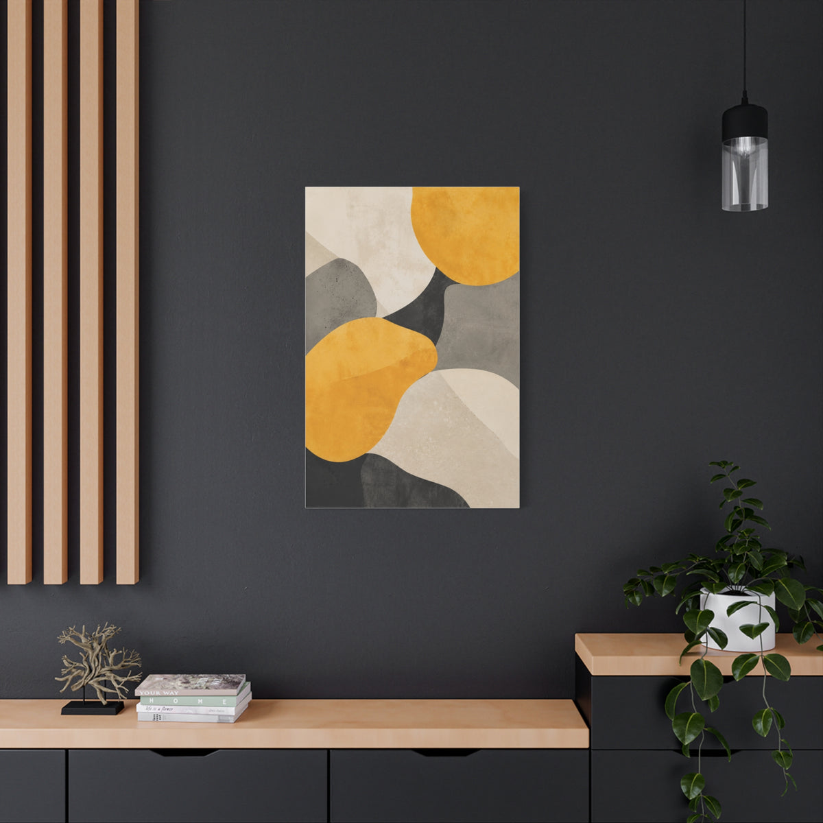 Pebble Form Mustard & Neutral Abstract Wall Art & Canvas Print