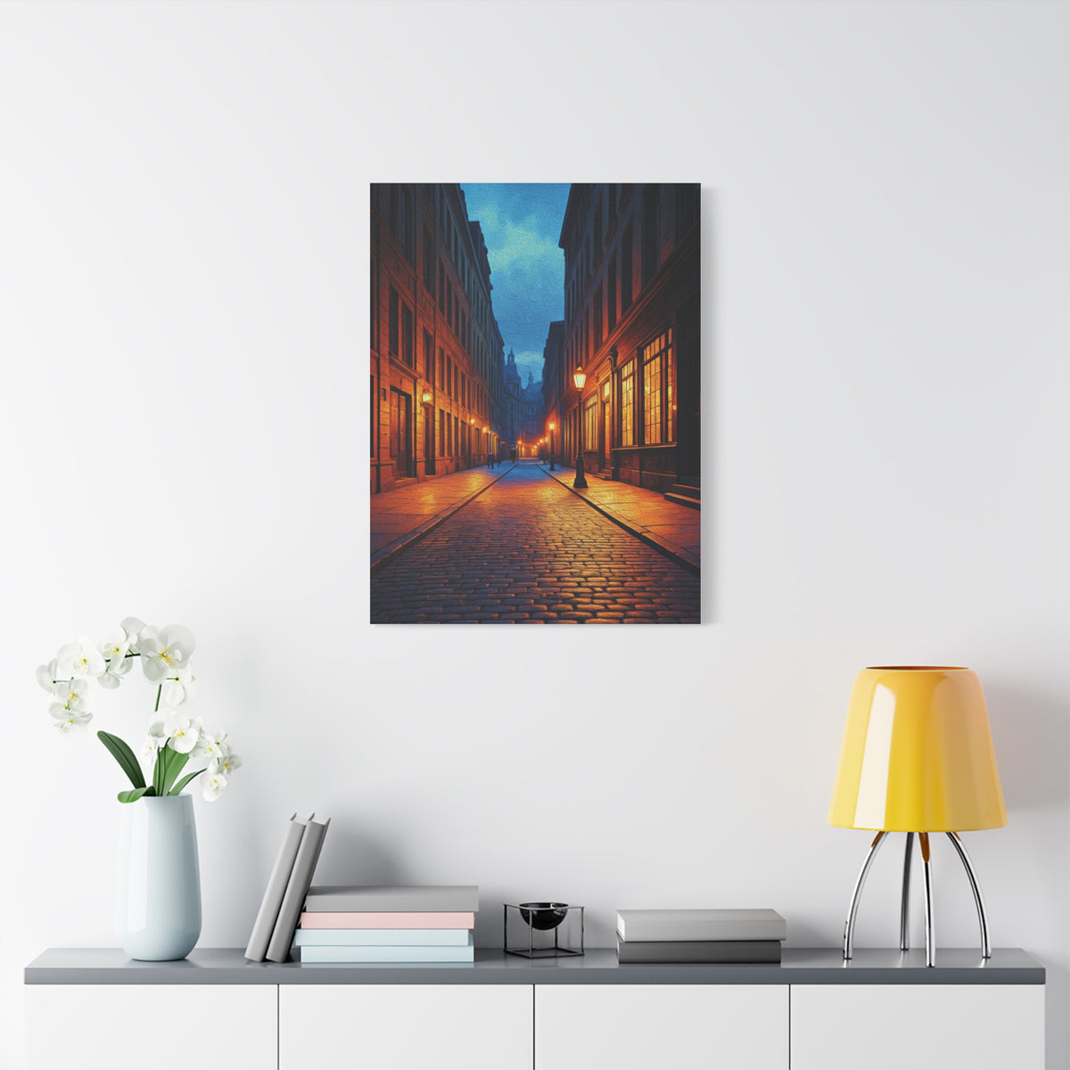 Twilight Cobblestone Street Wall Art & Canvas Prints
