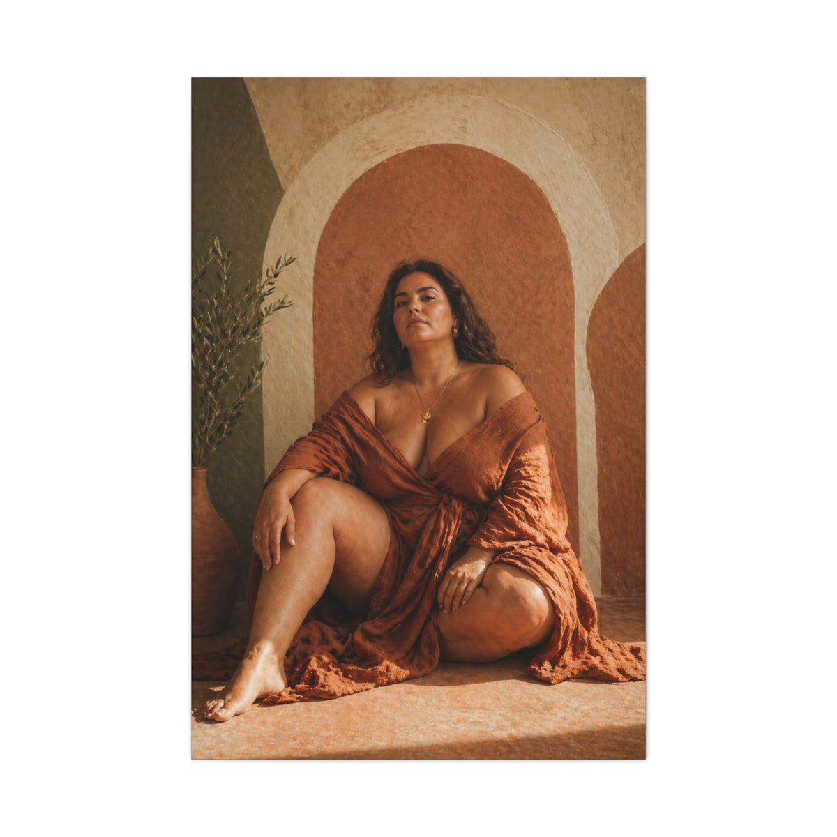 Boho Body-Positive Seated Portrait Wall Art & Canvas Print
