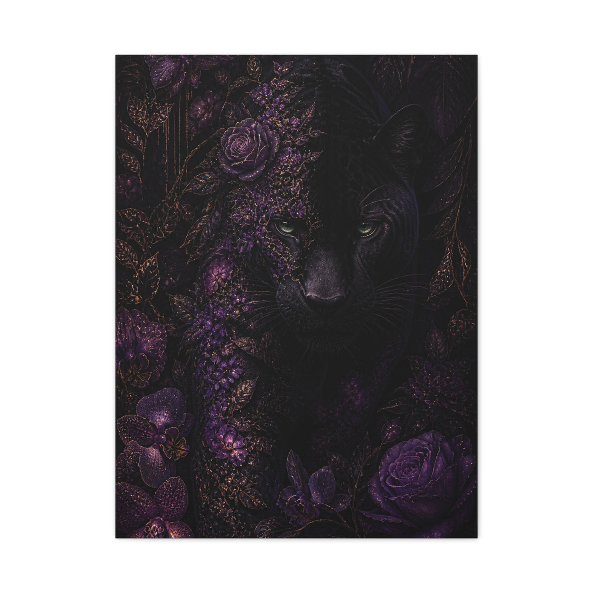 Black Panther Floral Jungle Portrait Wall Art & Canvas Print