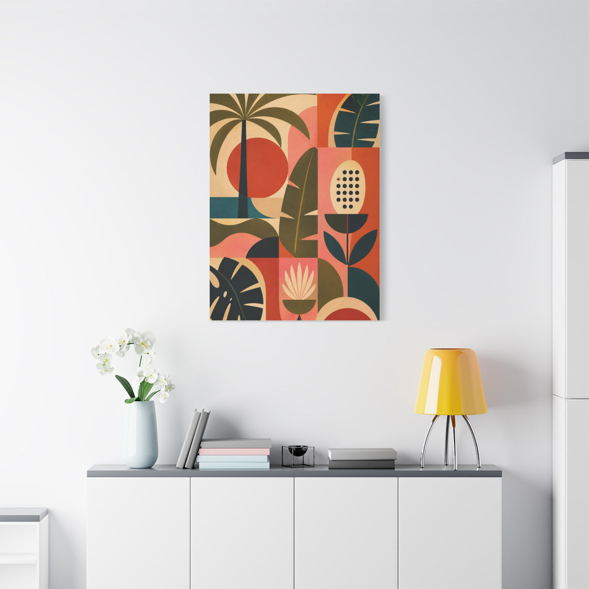 Mid-Century Geometric Tropical Composition Wall Art & Canvas Print