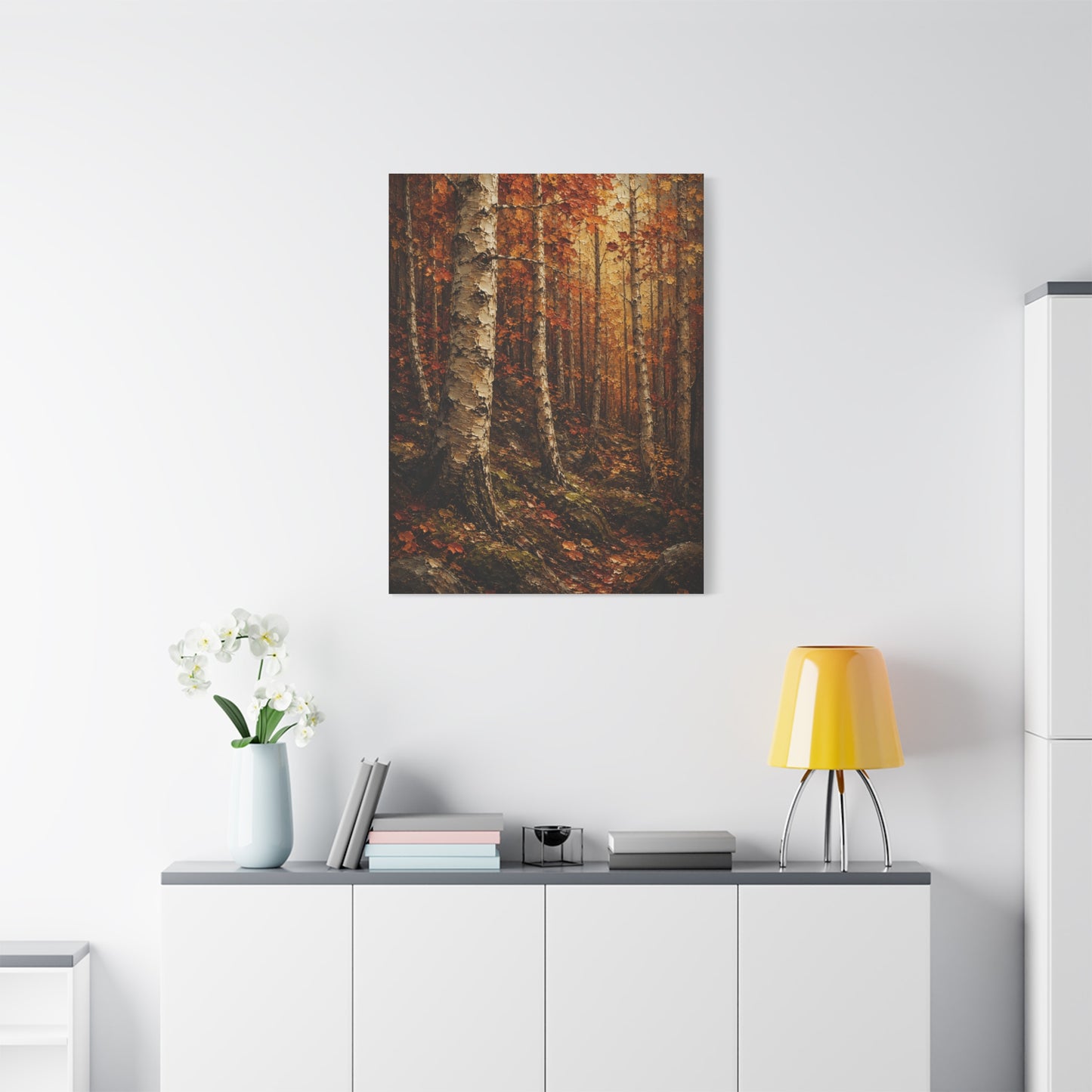 Autumn Birch Forest Painterly Path Trees Wall Art & Canvas Print