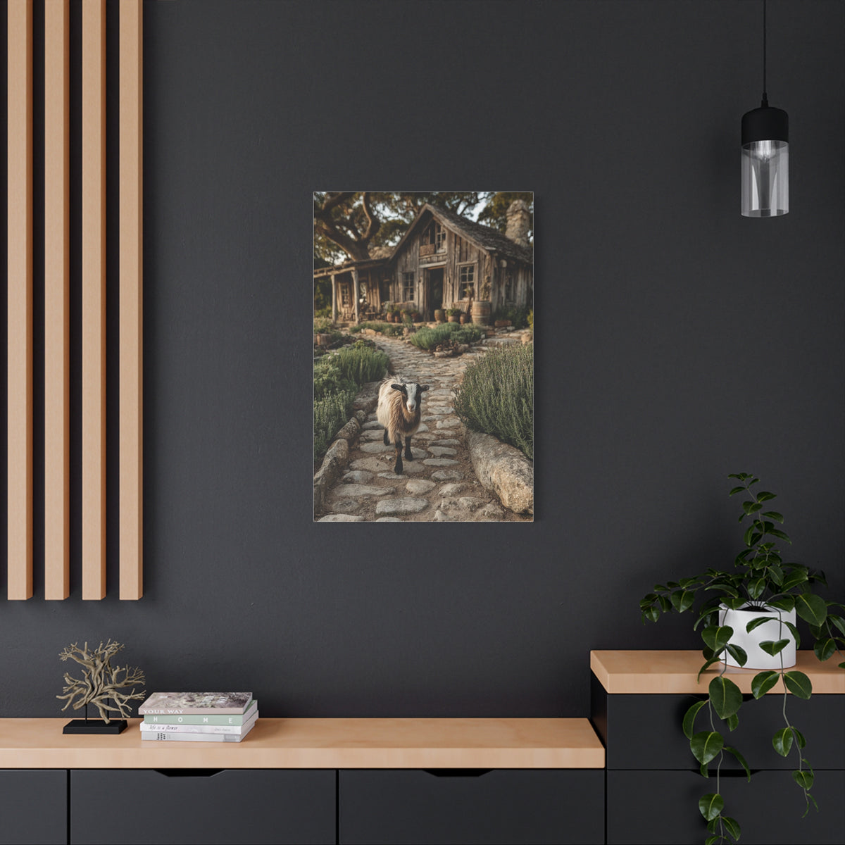 Farmhouse Garden Path with Goat Wall Art & Canvas Print