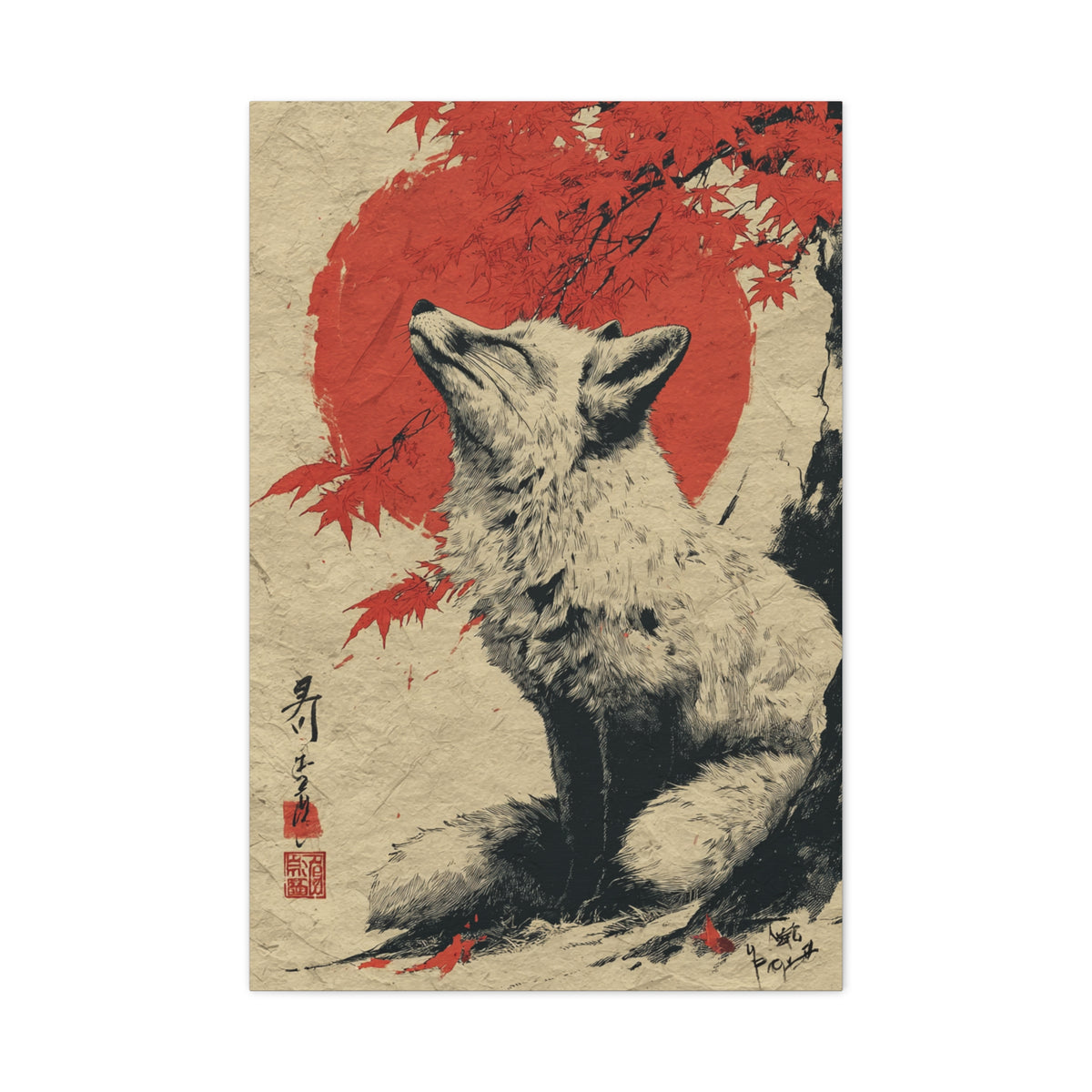 Japanese Ink Fox Minimalism Wall Art & Canvas Print