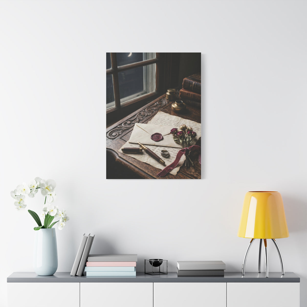 Moonlit Love Letter Writing Scene Wall Art & Canvas Print
