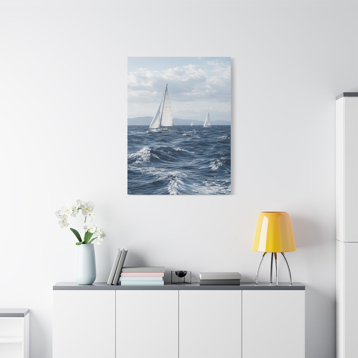 Sailing Horizon Coastal Elegance Scene Wall Art & Canvas Print