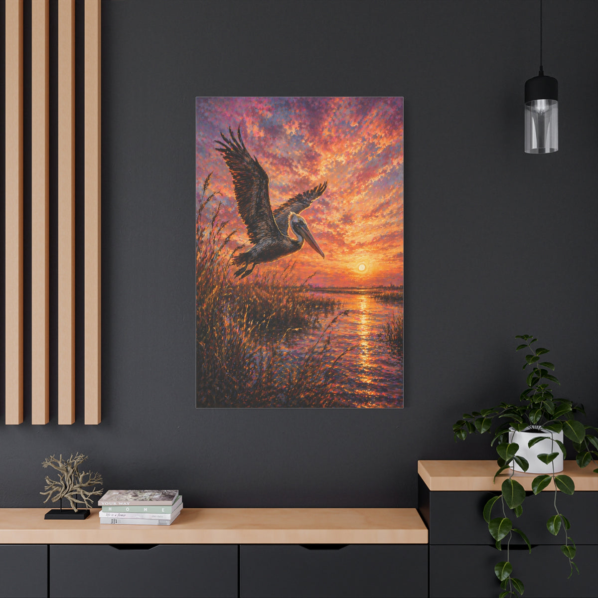 Pelican Marsh Sunset Scene Wall Art & Canvas Print