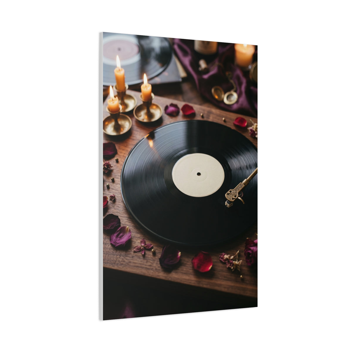 Candlelit Vinyl Love Night Scene Wall Art & Canvas Print