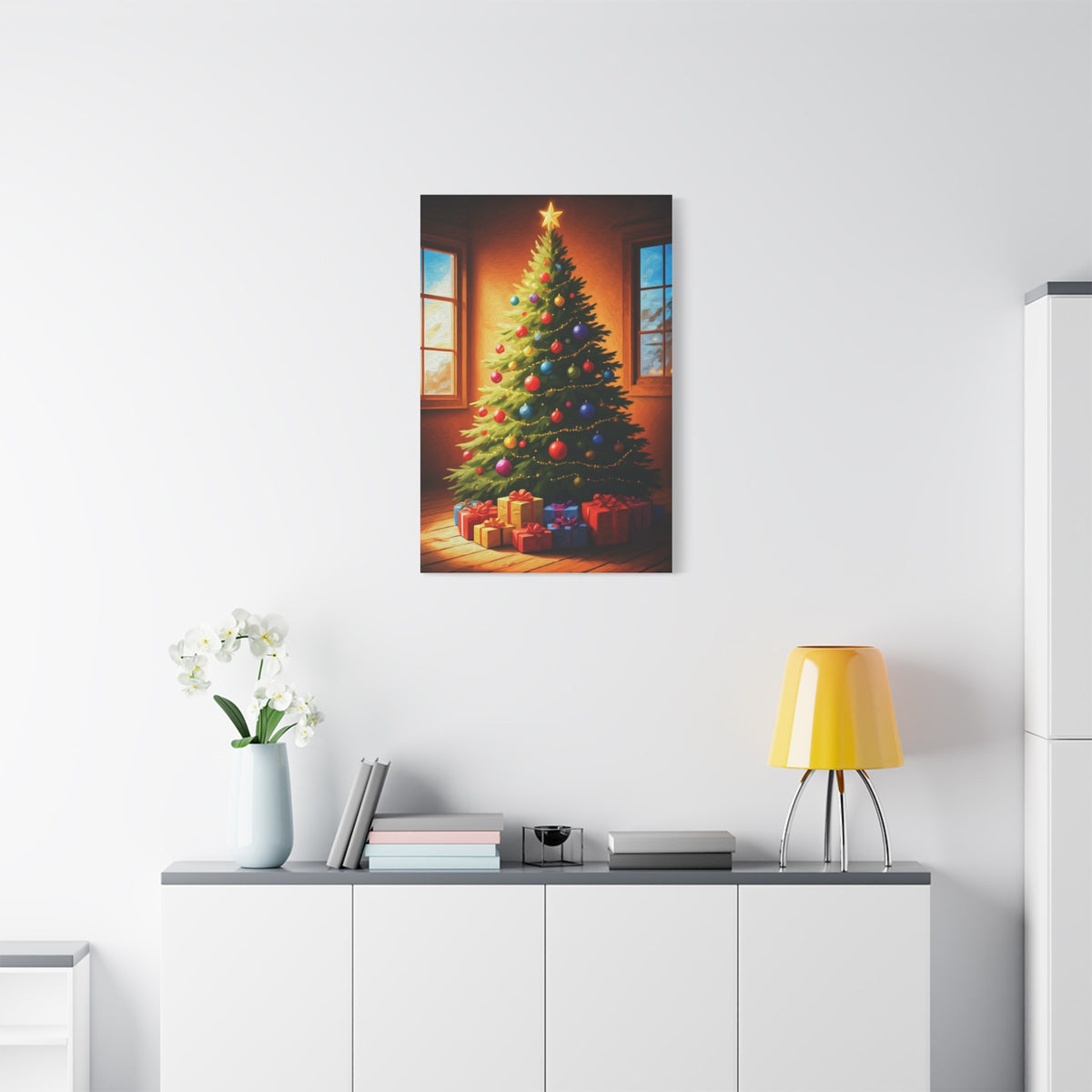 Hand Painted Christmas Tree With Colorful Ornaments Wall Art & Canvas Print