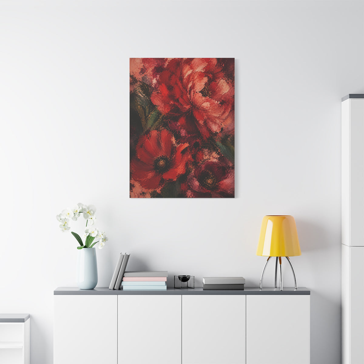 Red Impressionist Floral Composition Wall Art & Canvas Print