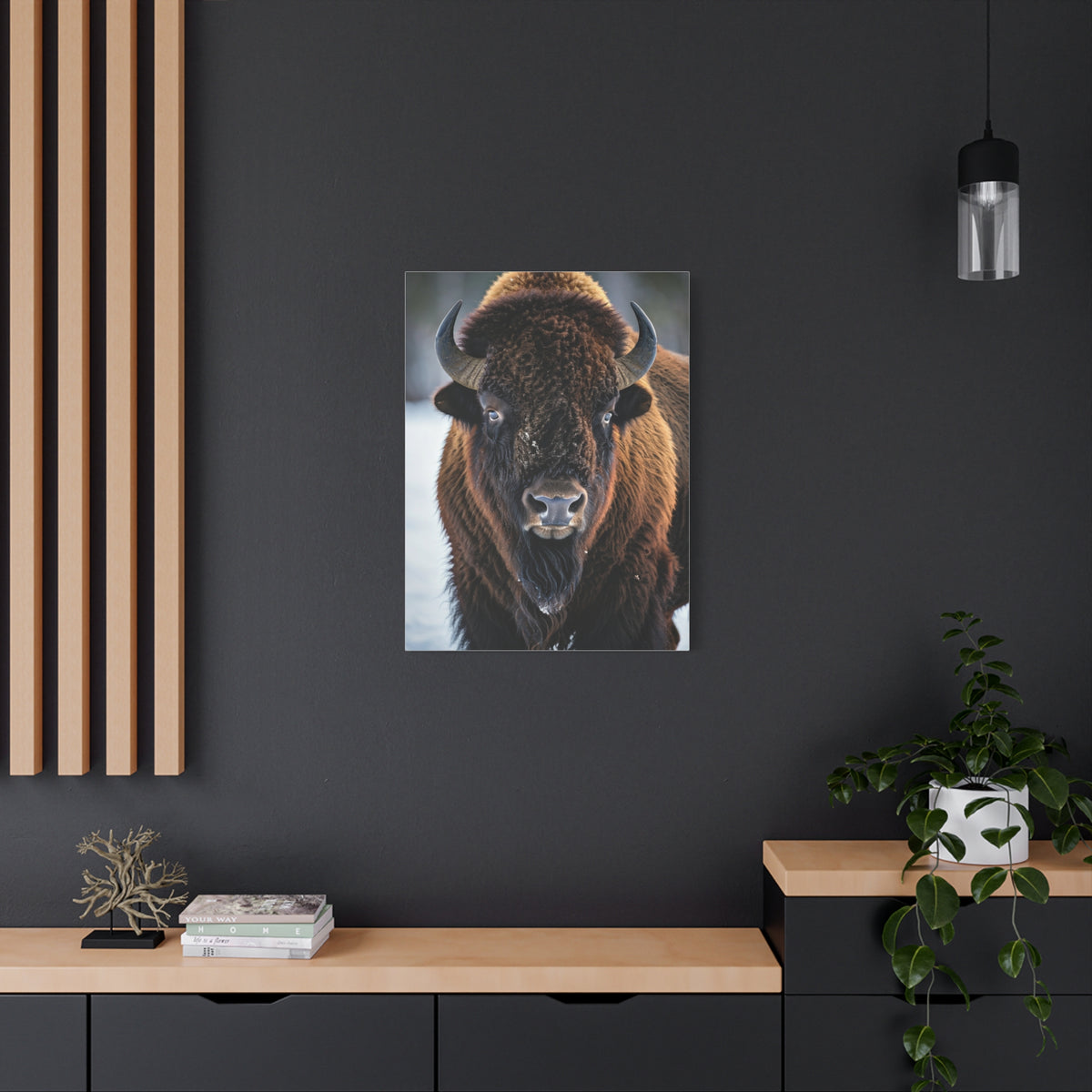 Minimalist American Bison Portrait on Light Background Wall Art & Canvas Print