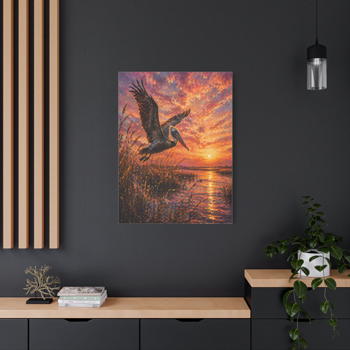 Pelican Marsh Sunset Scene Wall Art & Canvas Print