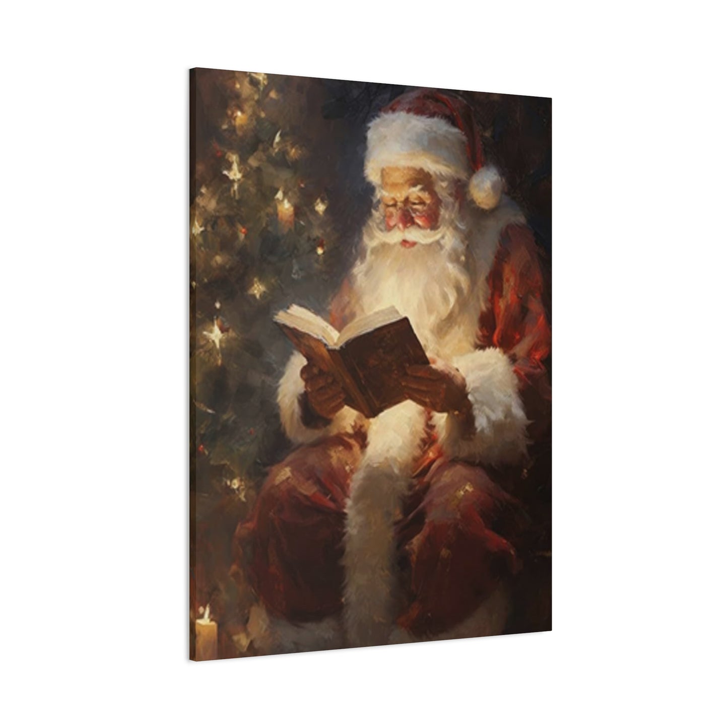 Santa Claus Reading In Candle Light Painting Wall Art & Canvas Prints