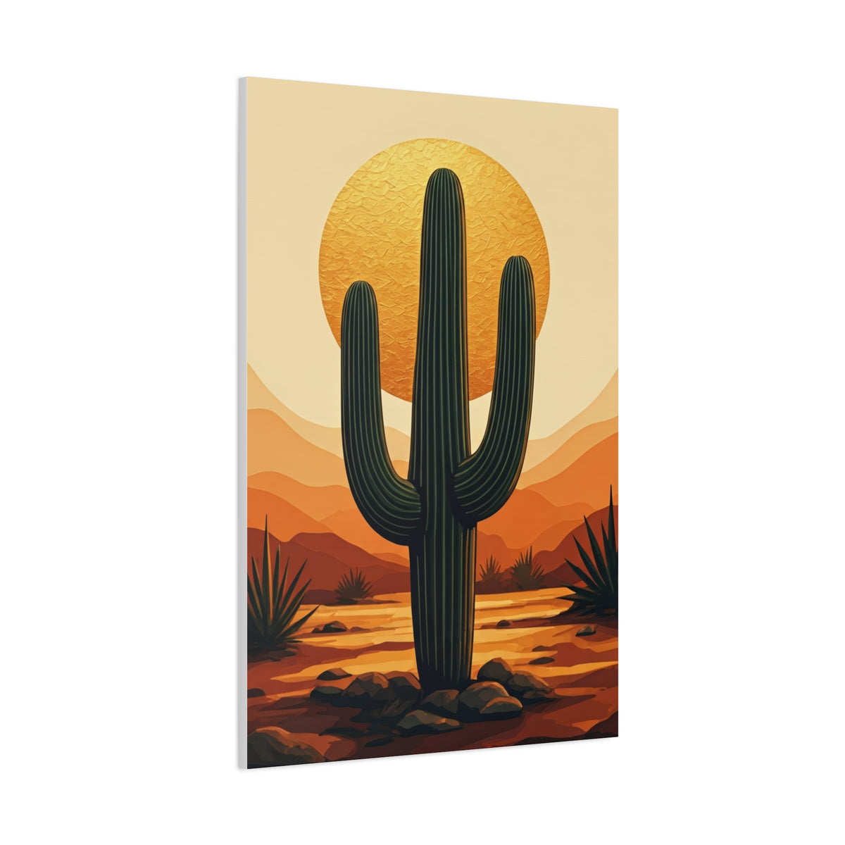 Golden Sun Desert Saguaro Illustration Wall Art & Canvas Prints