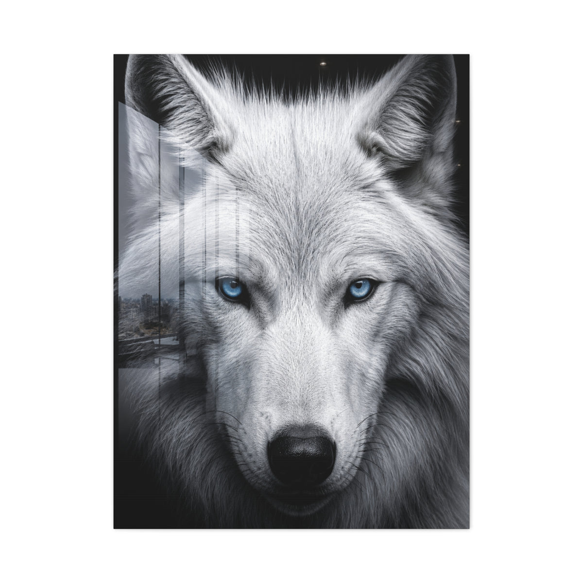 White Wolf Blue Eyes Monochrome Portrait Wall Art & Canvas Print