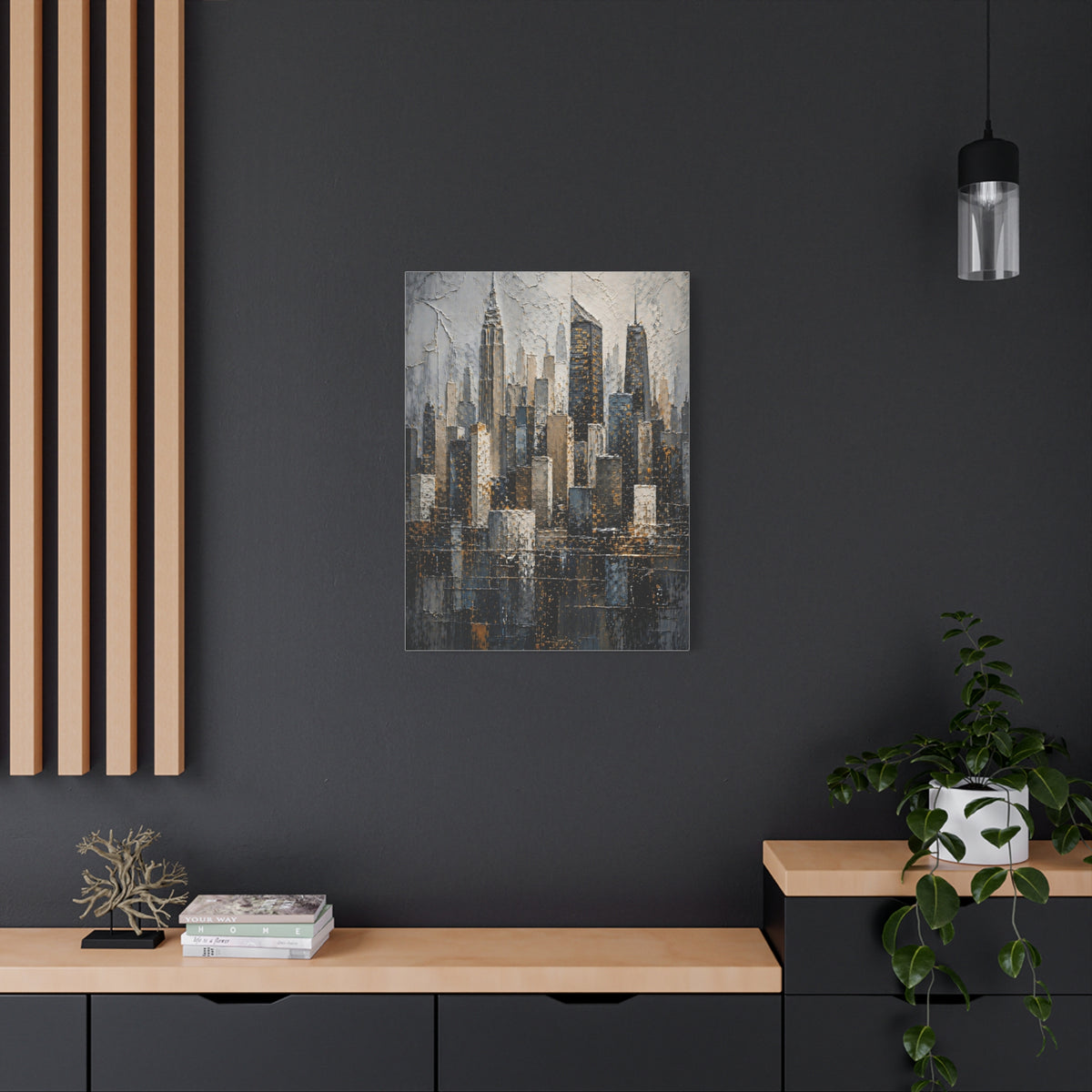 Textured City Skyline Impasto Wall Art & Canvas Print