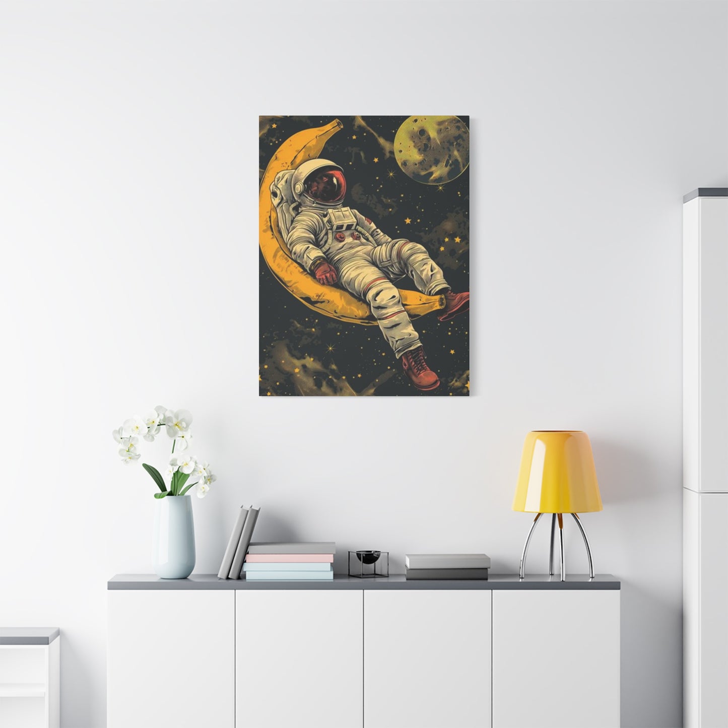 Astronaut On Banana In Space Wall Art & Canvas Prints