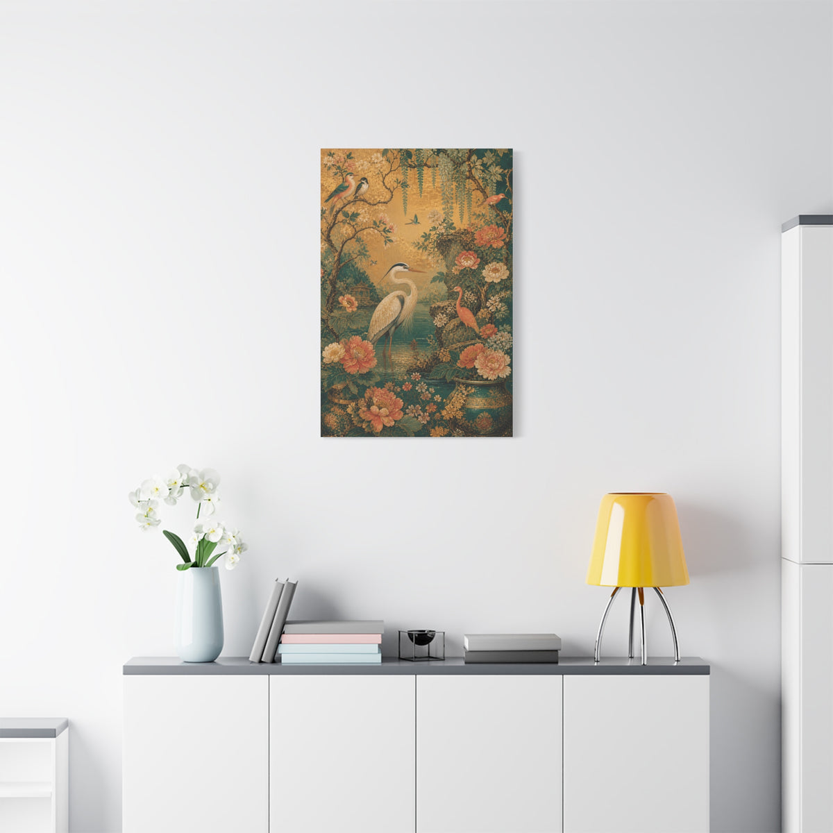 Golden Chinoiserie Garden Scene Wall Art & Canvas Print