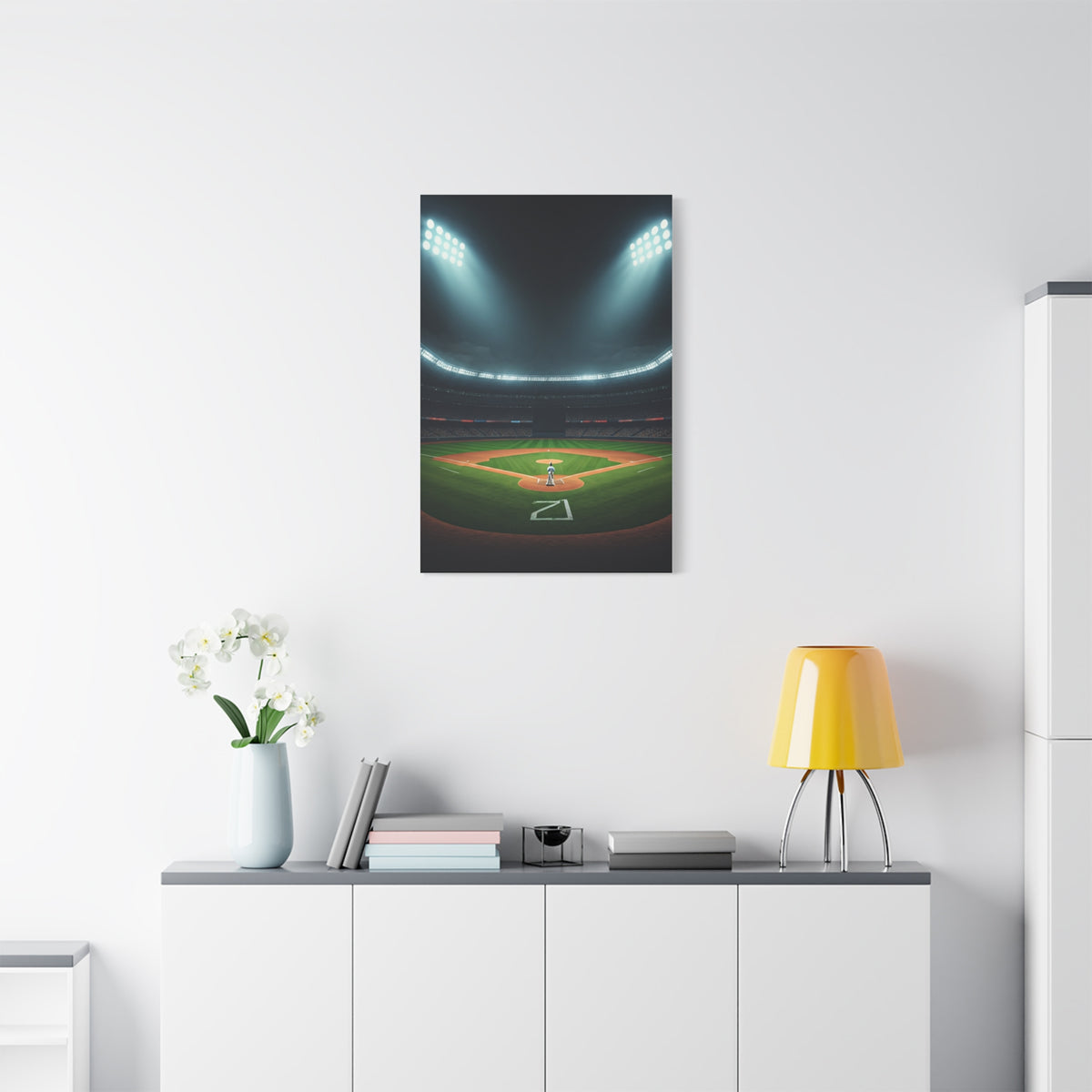 Night Baseball Stadium Lights Wide Scene Wall Art & Canvas Prints