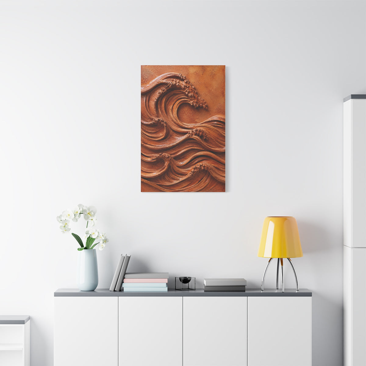 Terracotta Clay Wave Sculpture Panel Wall Art & Canvas Print