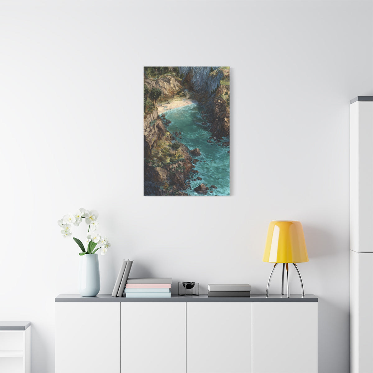 Hidden Coastal Cove Between Towering Sea Cliffs Wall Art & Canvas Print