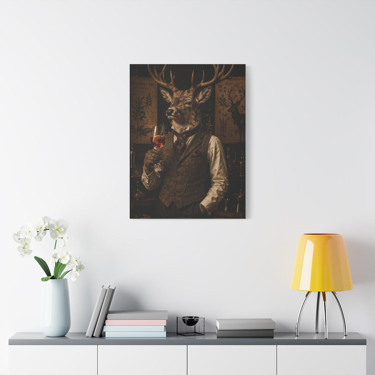 Vintage Botanical Stag Sommelier Portrait Wall Art & Canvas Print