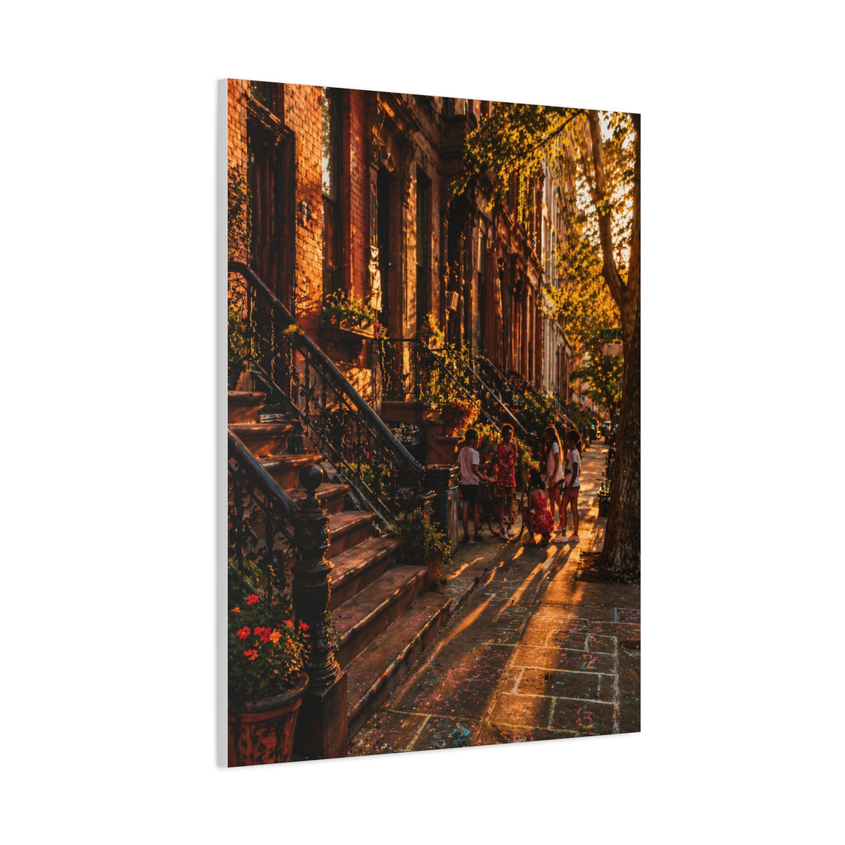 Harlem Brownstone Golden Hour Scene Wall Art & Canvas Print