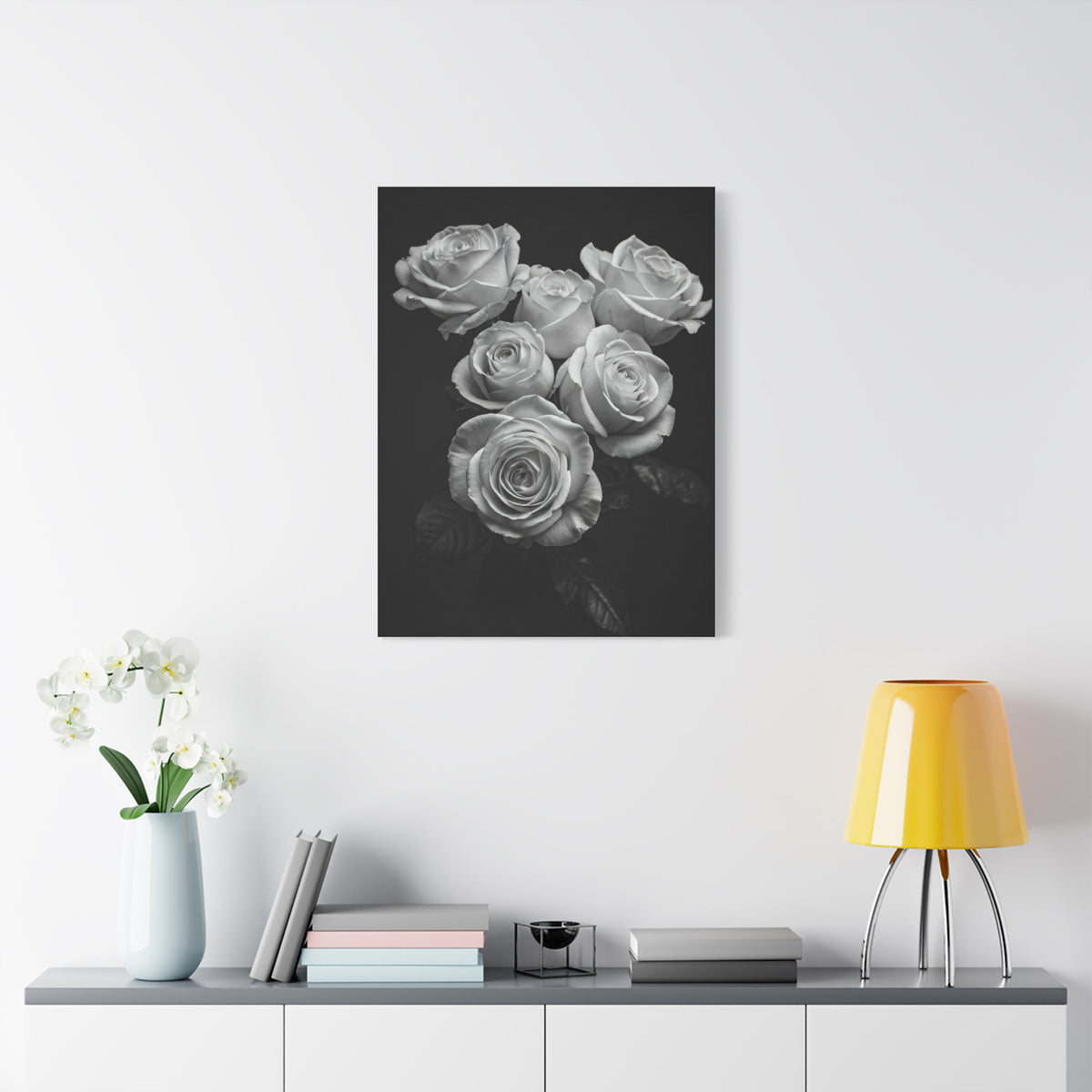 Classic White Rose Bouquet Monochrome Wall Art & Canvas Prints