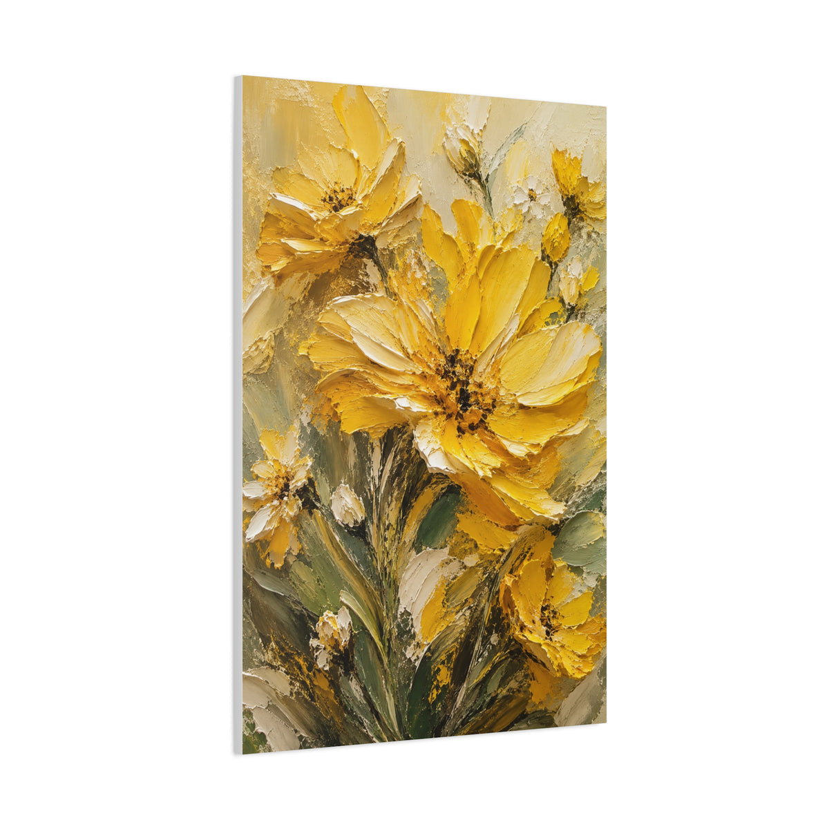 Impasto Golden Floral Texture Composition Wall Art & Canvas Print