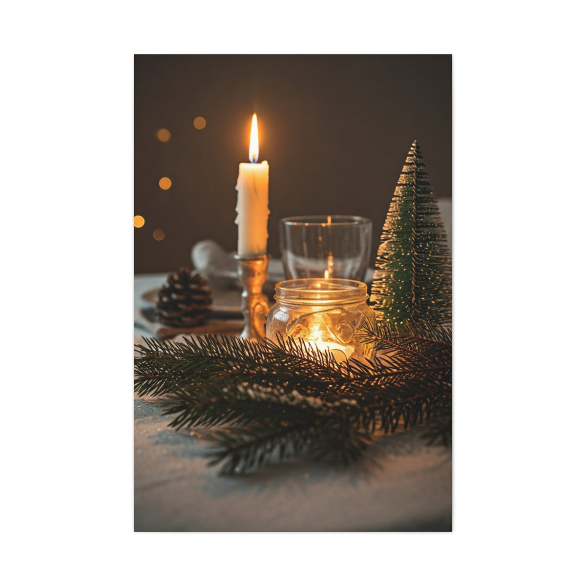 Warm Candlelight Christmas Table Wall Art & Canvas Print